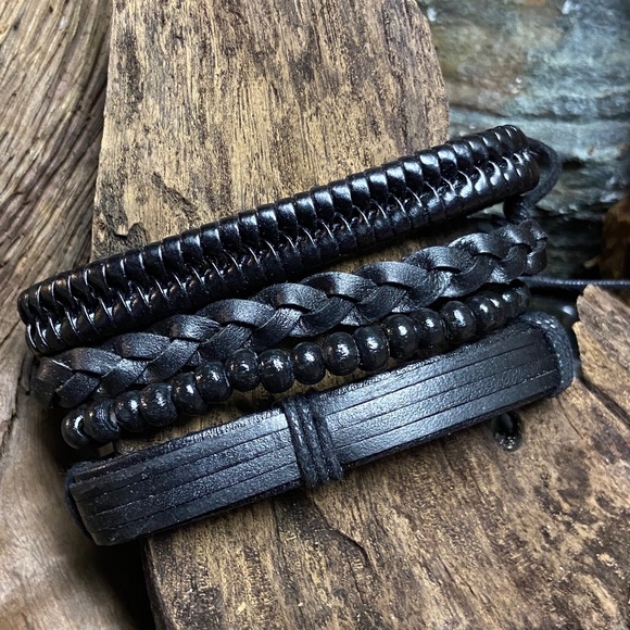 Other - Mens Adjustable Leather & Bead Bracelets Bundle